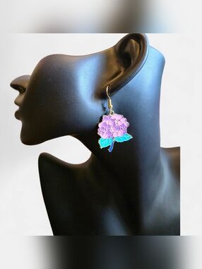 Purple Hydrangea Drop Earrings